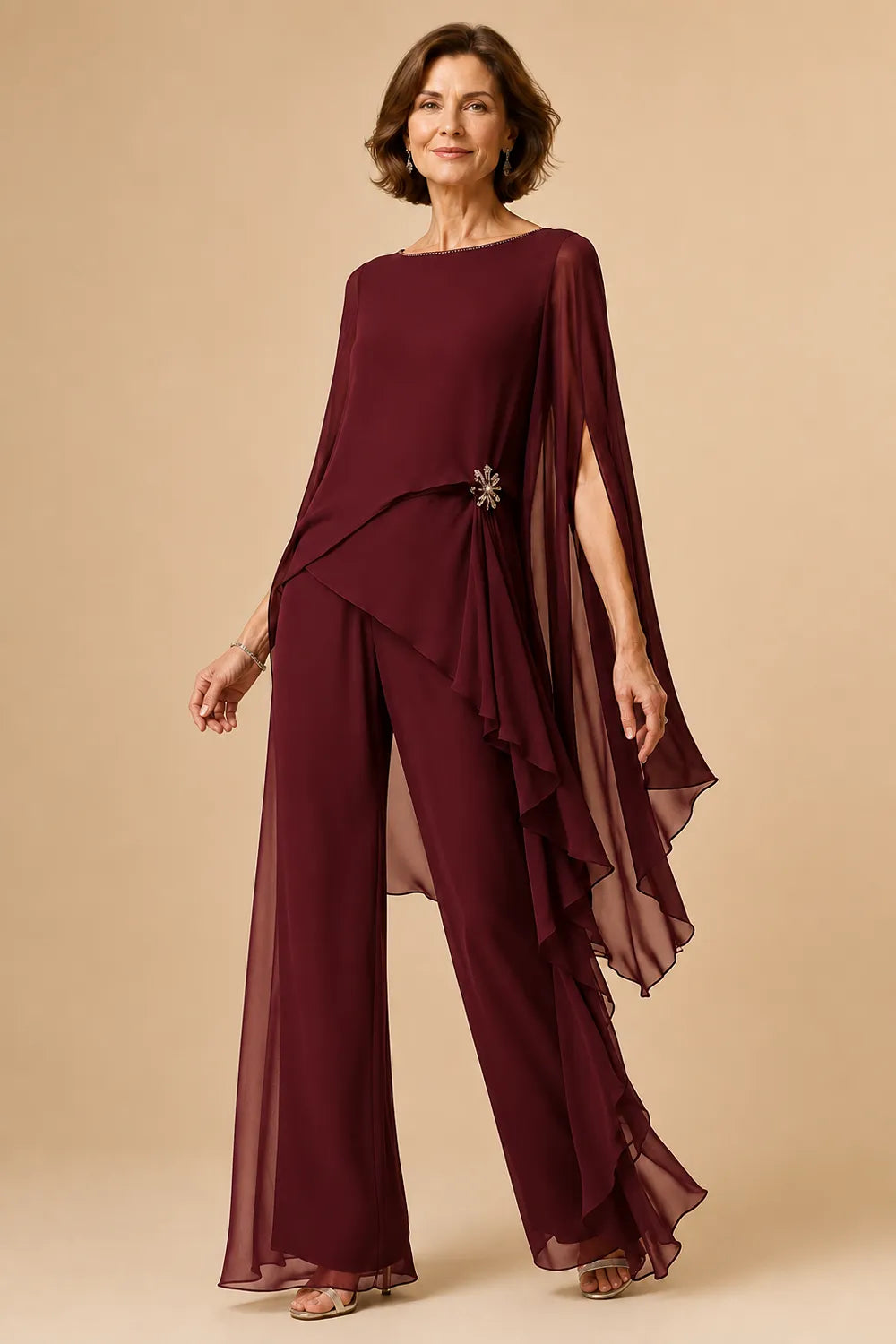 Asymmetric Chiffon Mother of the Bride Pant Suit