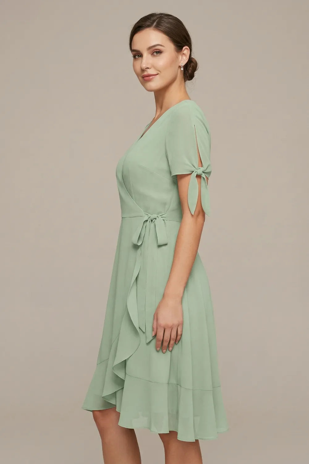 Arden Sage Green Short Chiffon Bridesmaid Dress