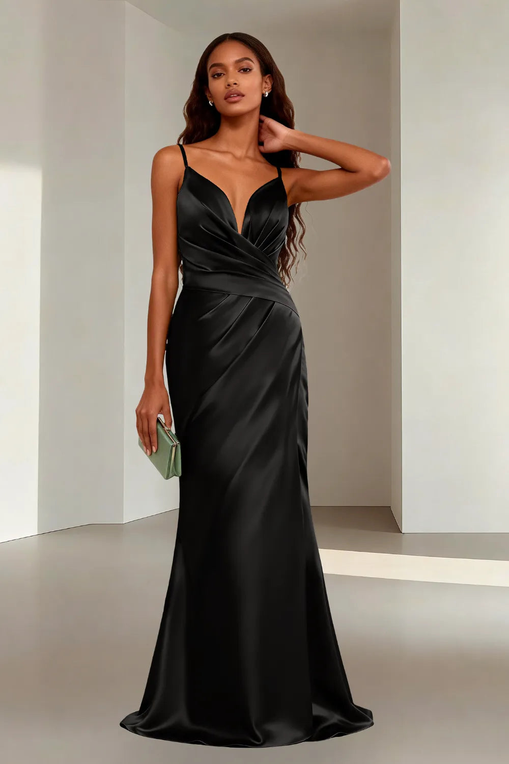 Minimalist Satin Spaghetti Strap Bridesmaid Dress