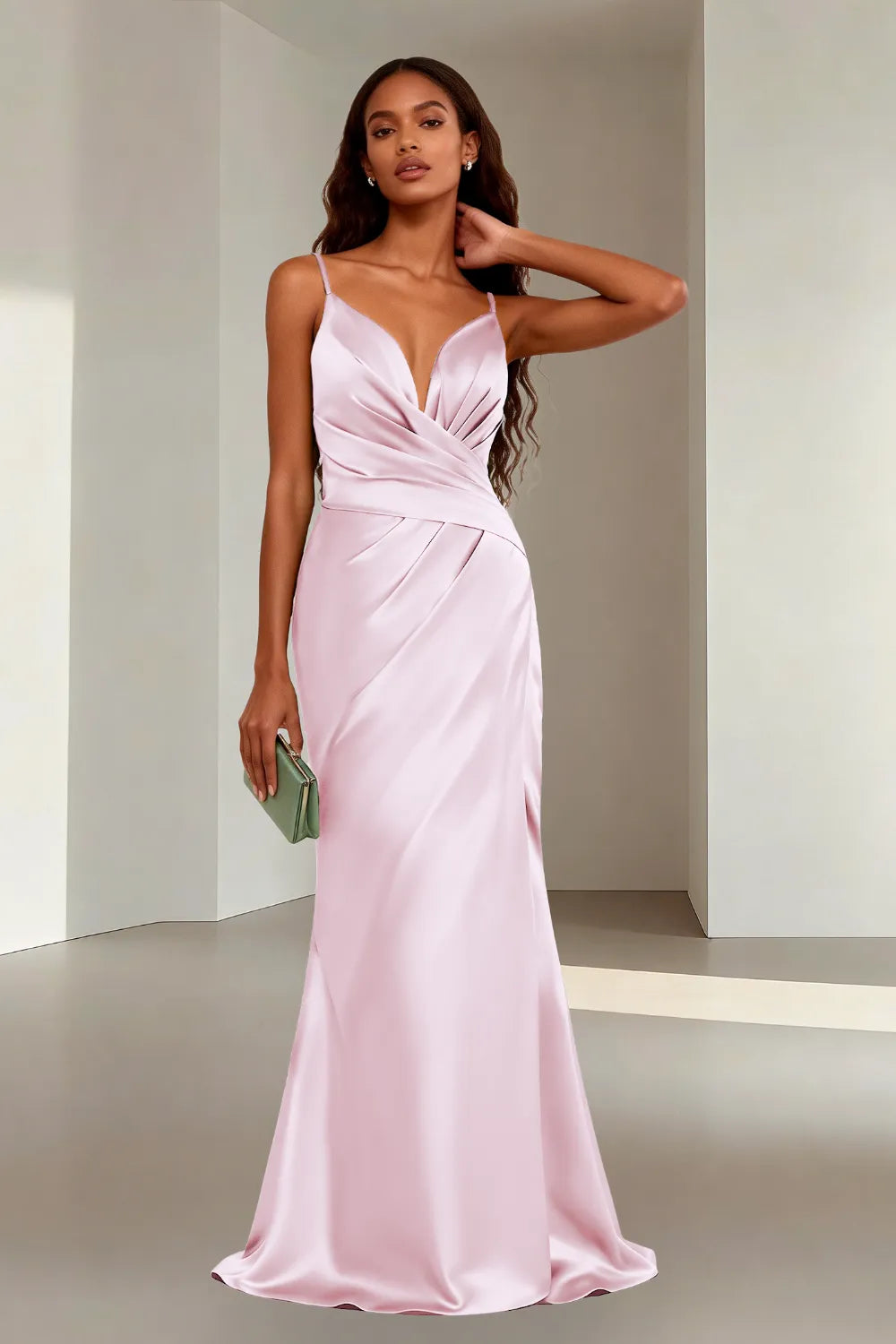 Minimalist Satin Spaghetti Strap Bridesmaid Dress