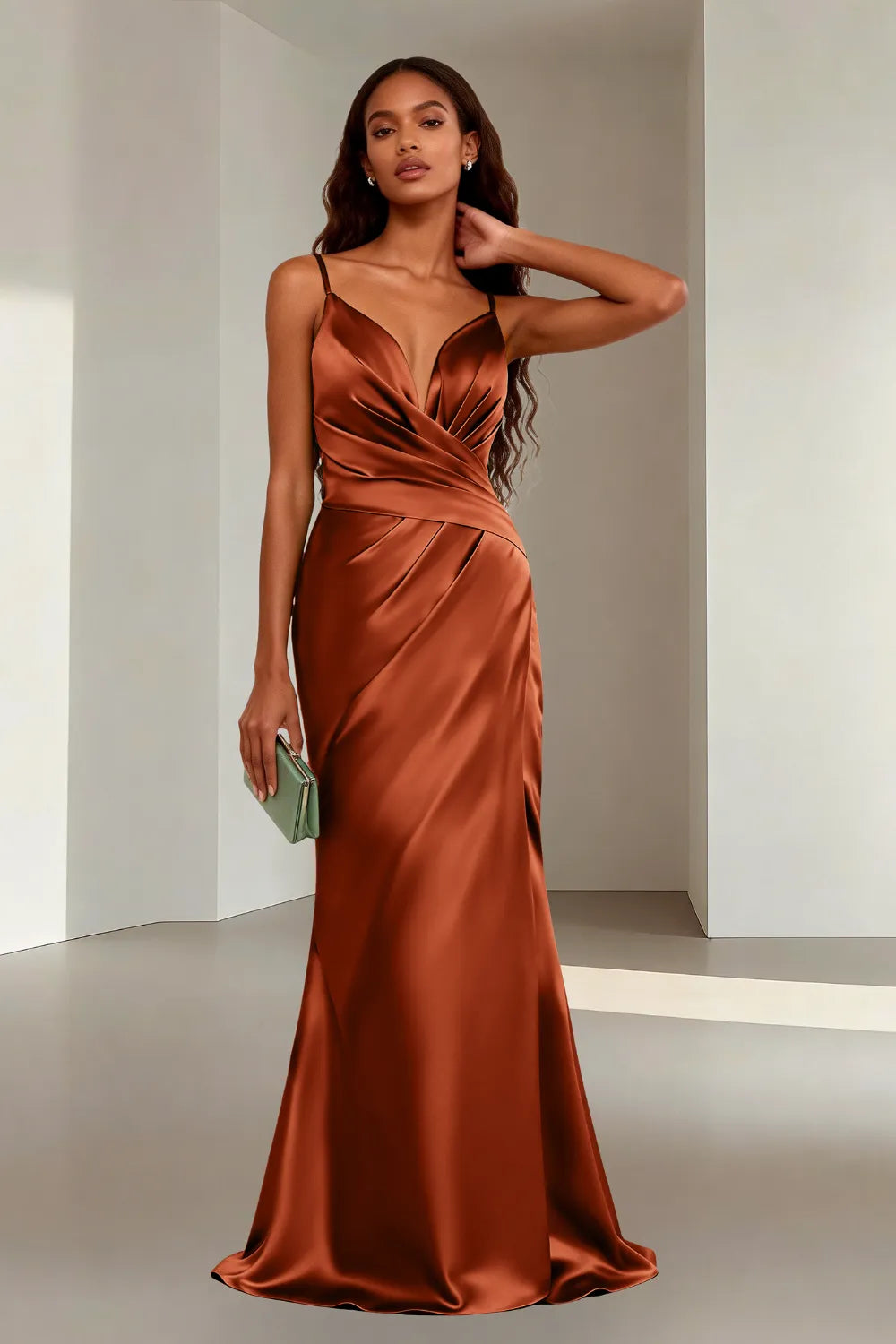 Minimalist Satin Spaghetti Strap Bridesmaid Dress