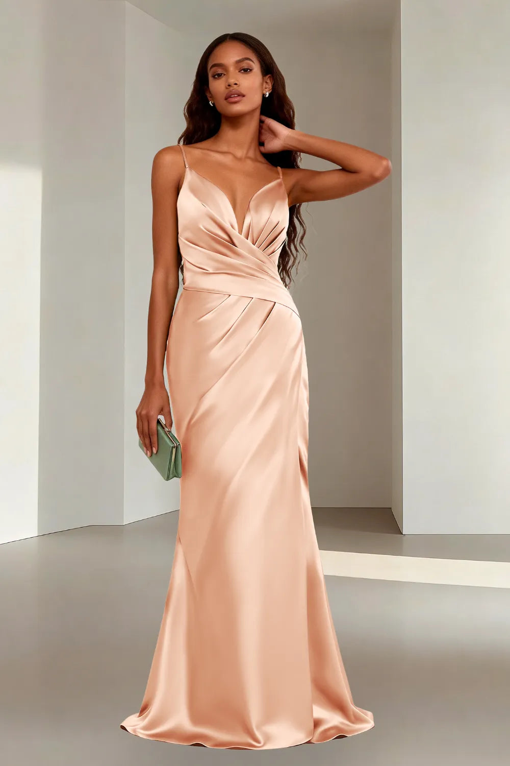Minimalist Satin Spaghetti Strap Bridesmaid Dress