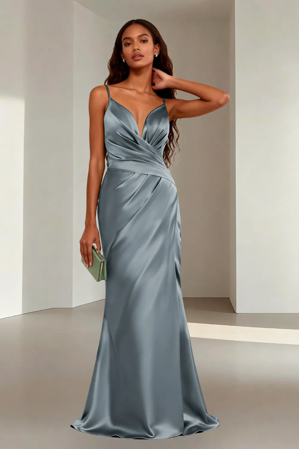 Minimalist Satin Spaghetti Strap Bridesmaid Dress