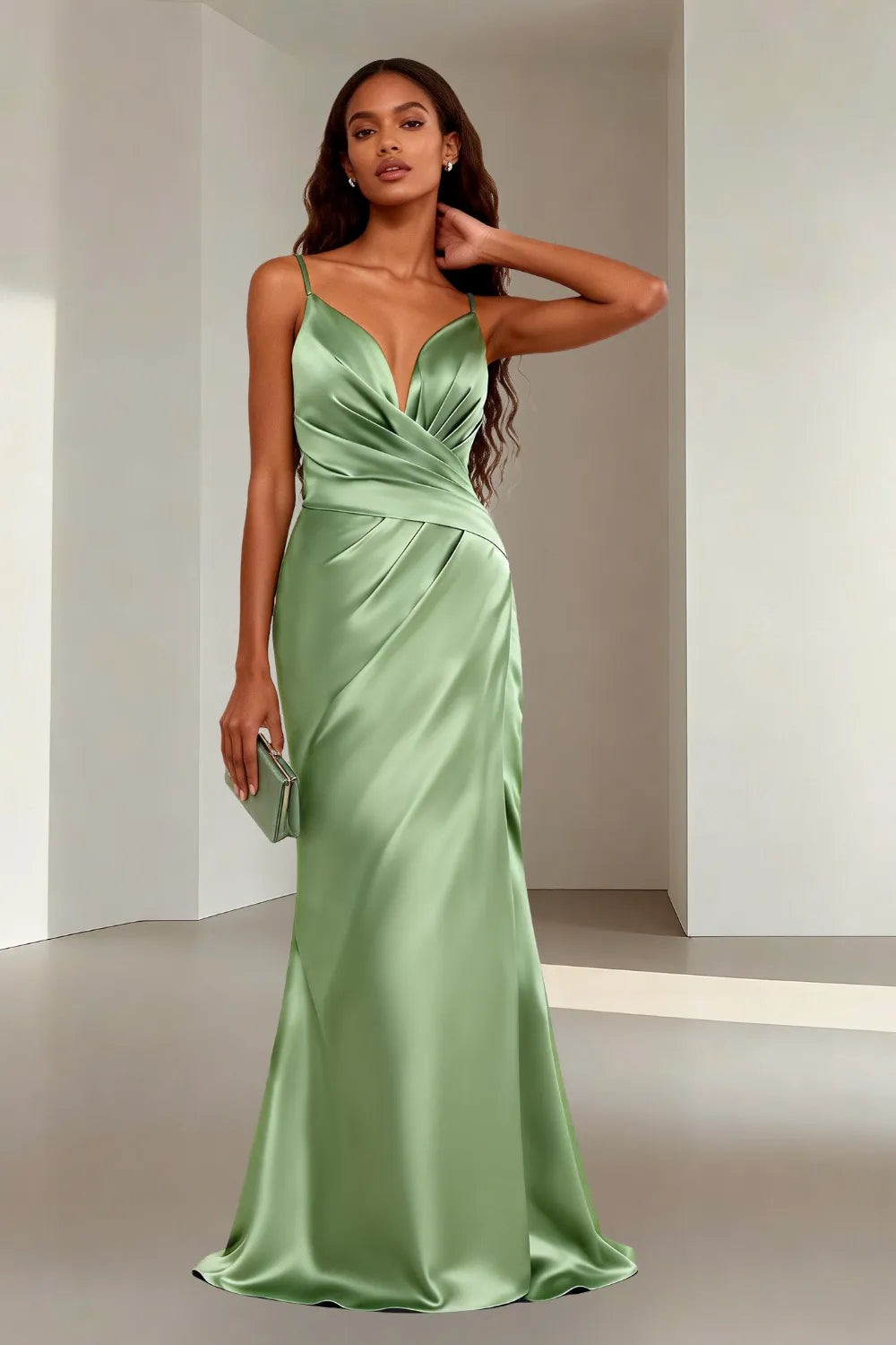 Minimalist Satin Spaghetti Strap Bridesmaid Dress
