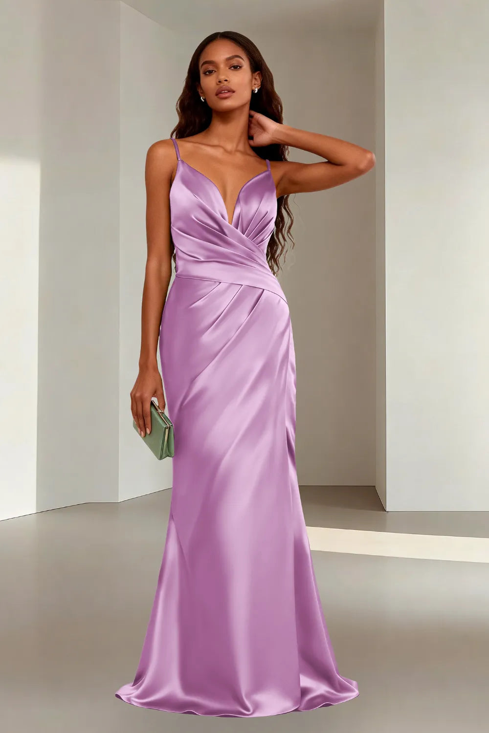 Minimalist Satin Spaghetti Strap Bridesmaid Dress