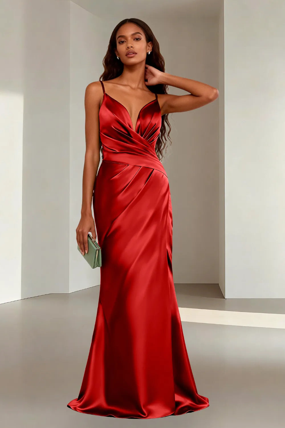 Minimalist Satin Spaghetti Strap Bridesmaid Dress