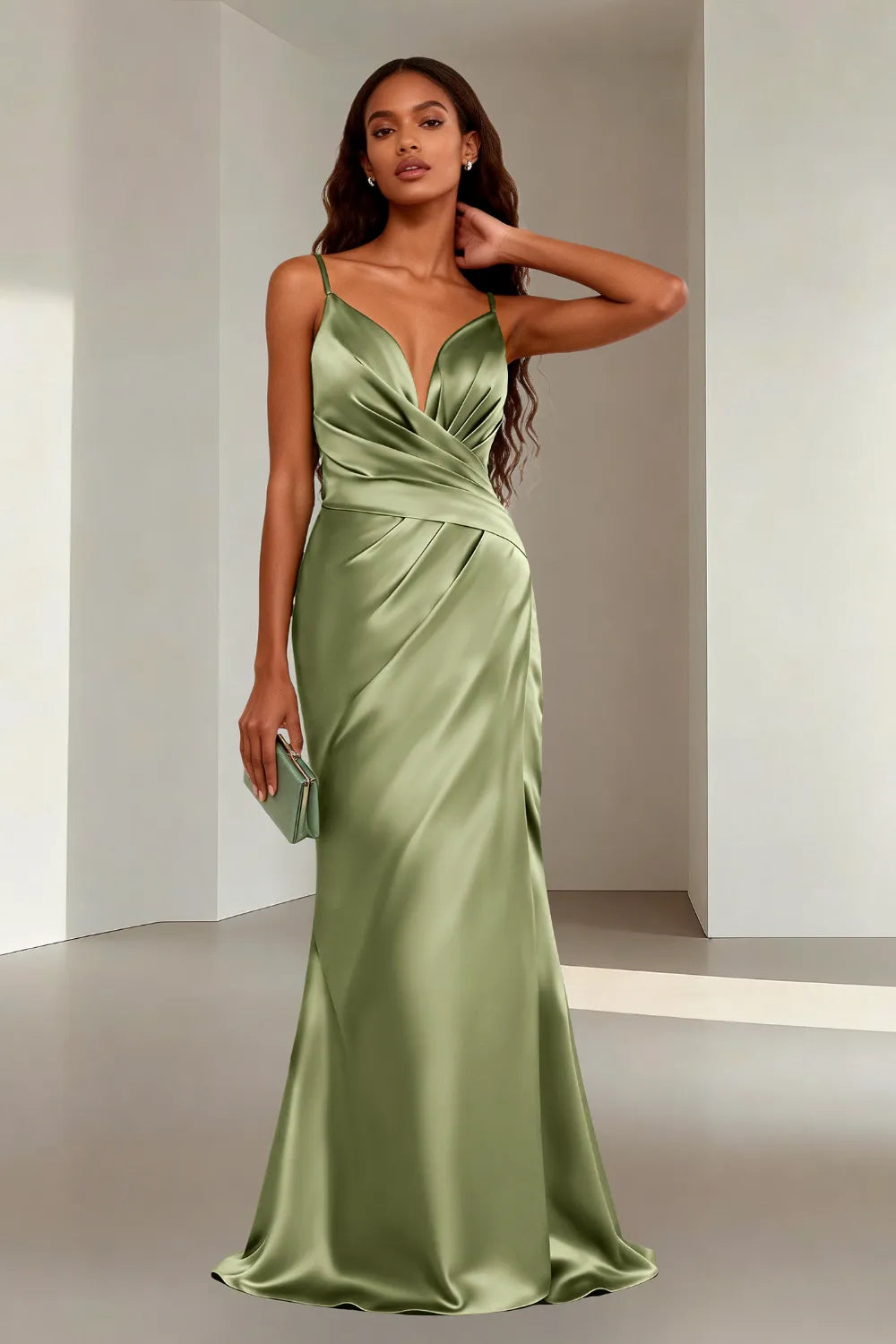 Minimalist Satin Spaghetti Strap Bridesmaid Dress