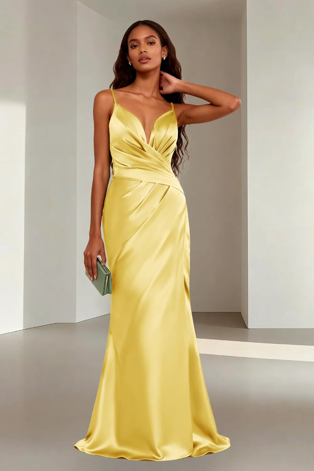 Minimalist Satin Spaghetti Strap Bridesmaid Dress