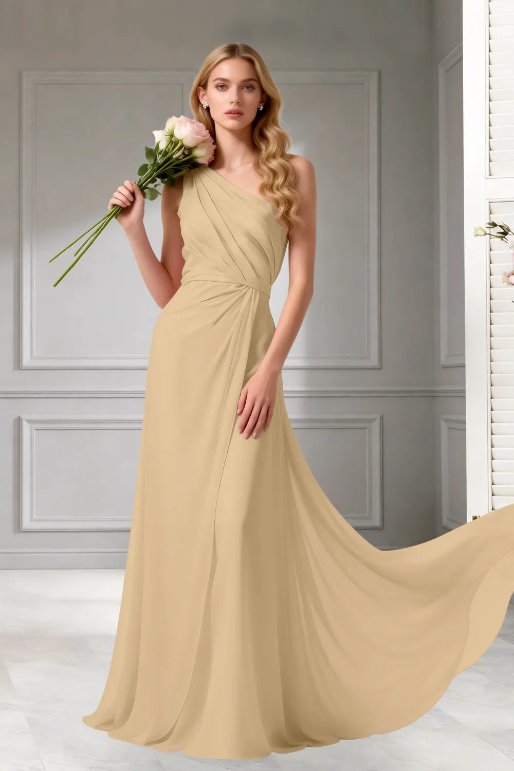Moon Whisper Draped Chiffon Evening Dress