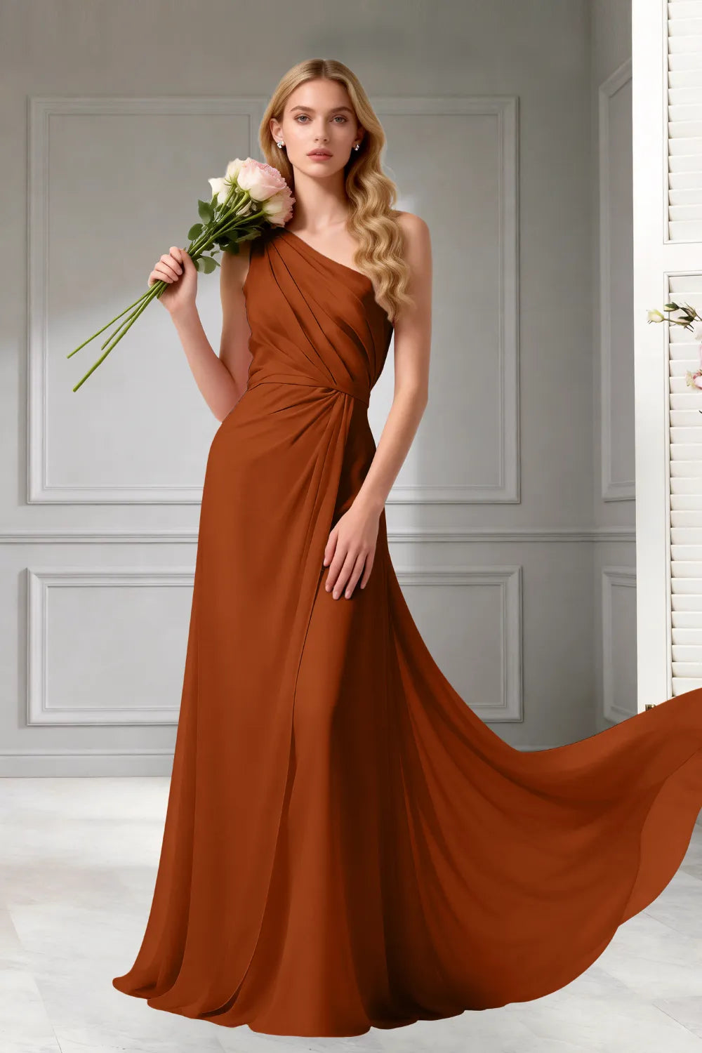 Moon Whisper Draped Chiffon Evening Dress
