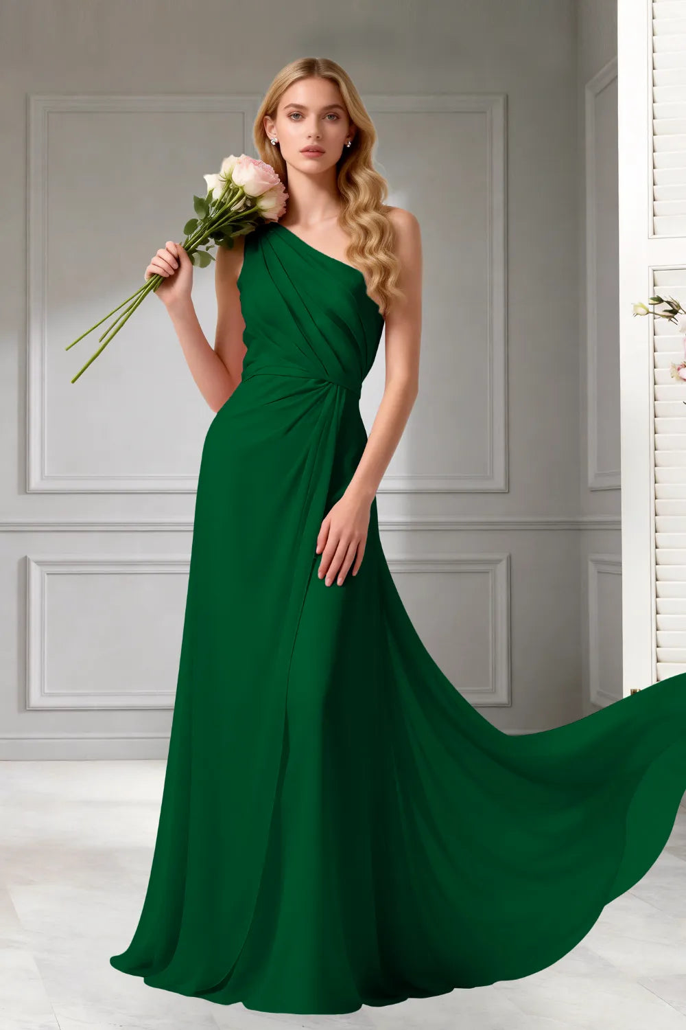 Moon Whisper Draped Chiffon Evening Dress