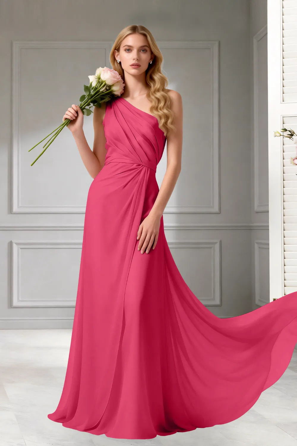 Moon Whisper Draped Chiffon Evening Dress