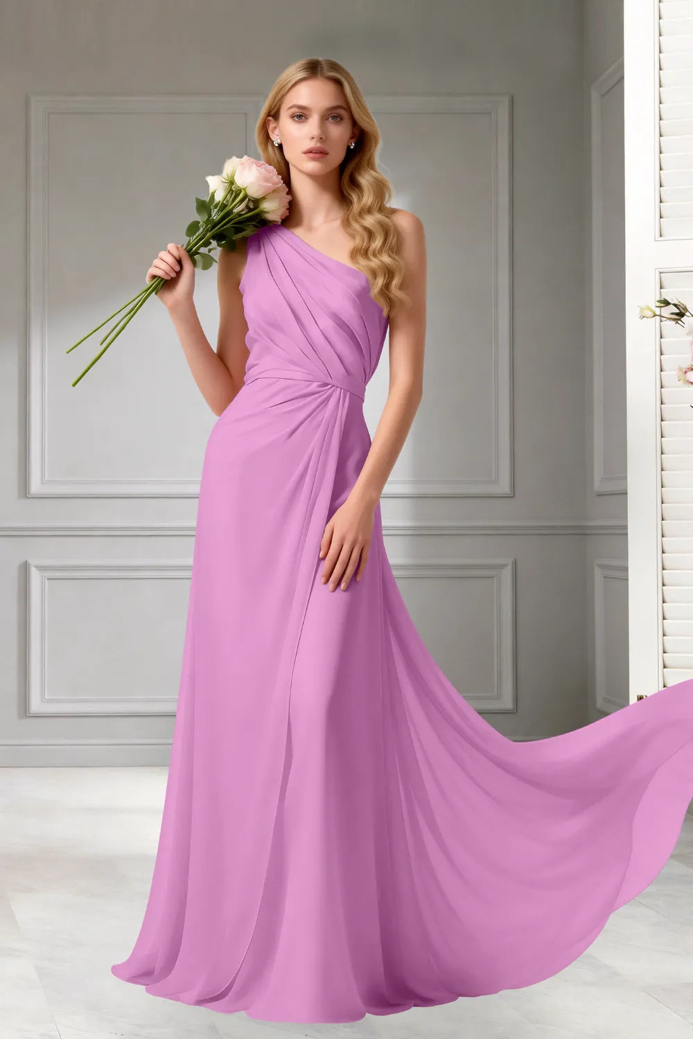 Moon Whisper Draped Chiffon Evening Dress