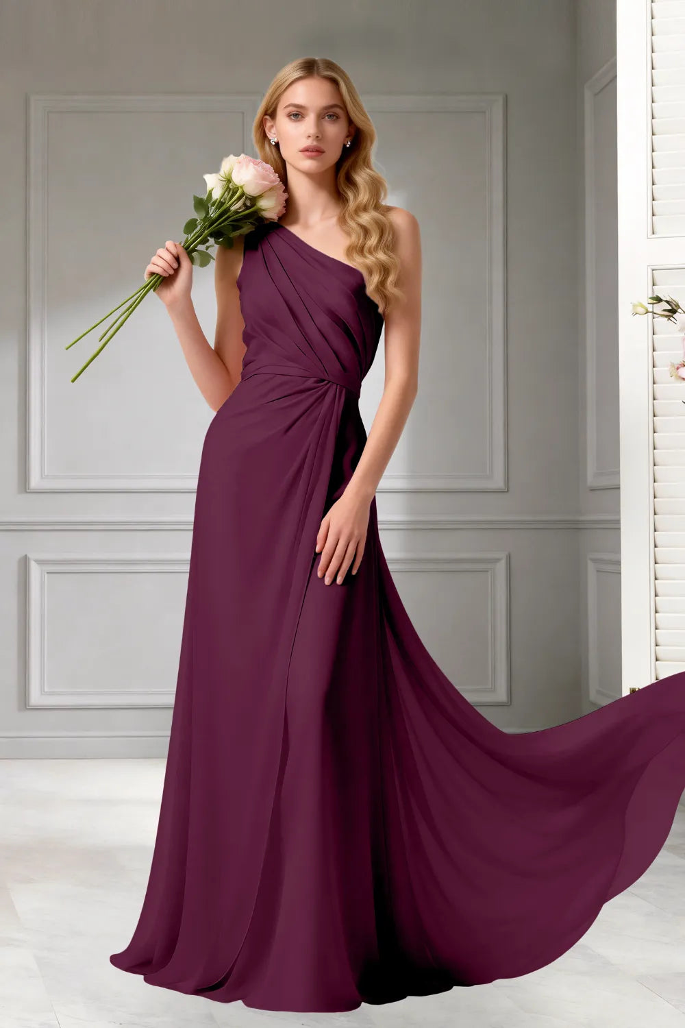 Moon Whisper Draped Chiffon Evening Dress