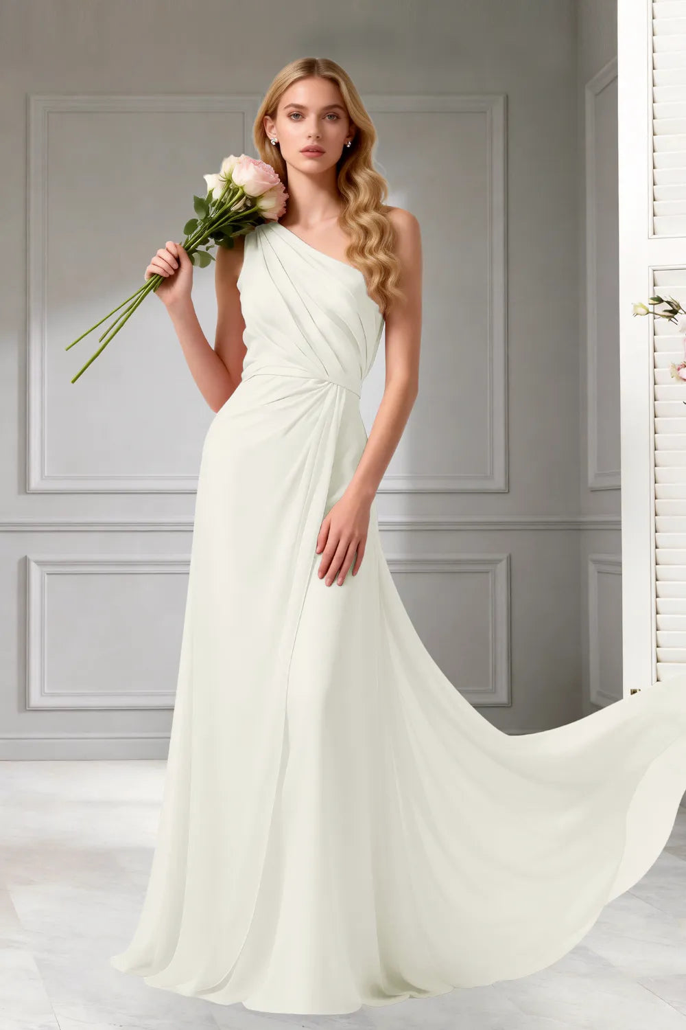 Moon Whisper Draped Chiffon Evening Dress