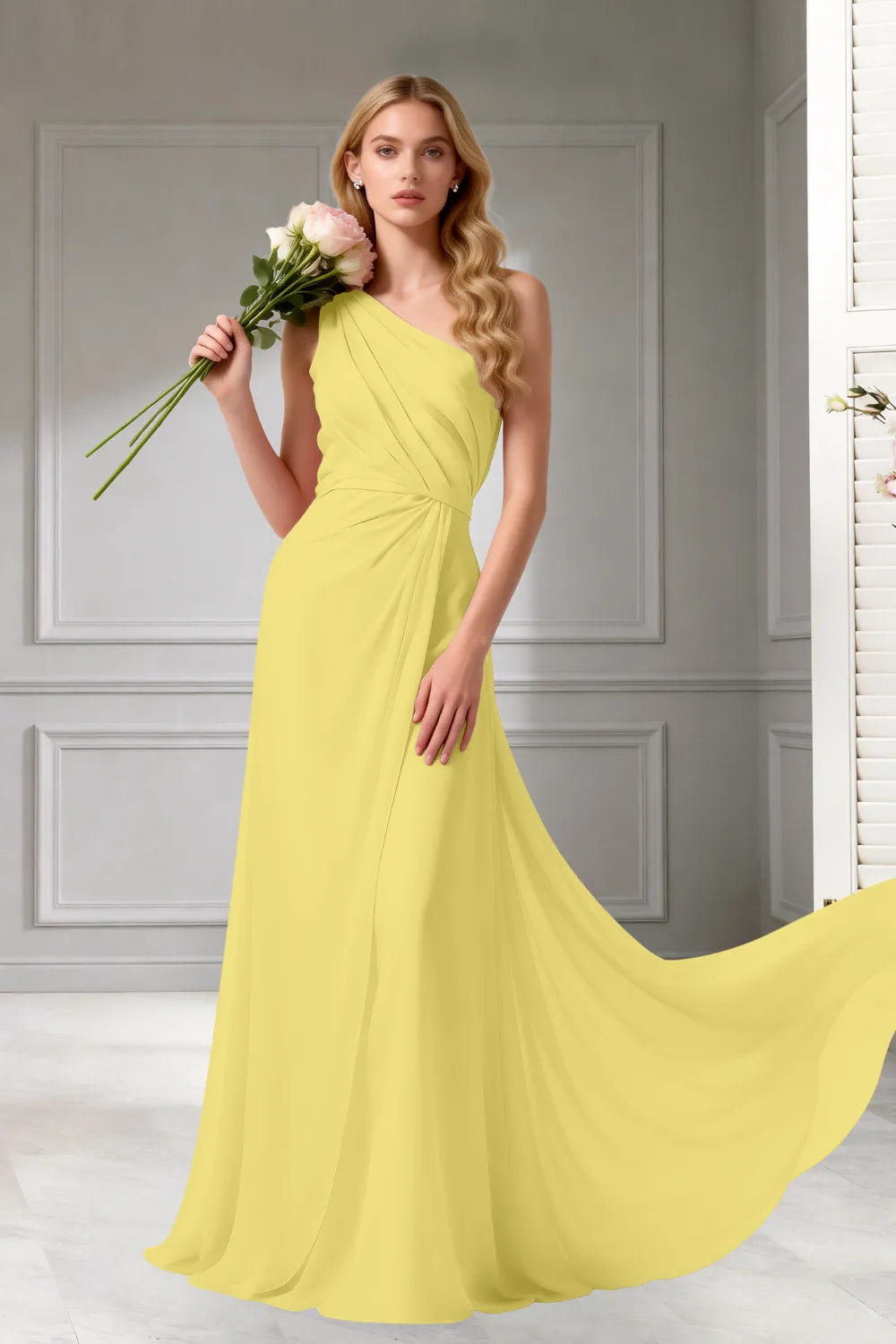 Moon Whisper Draped Chiffon Evening Dress