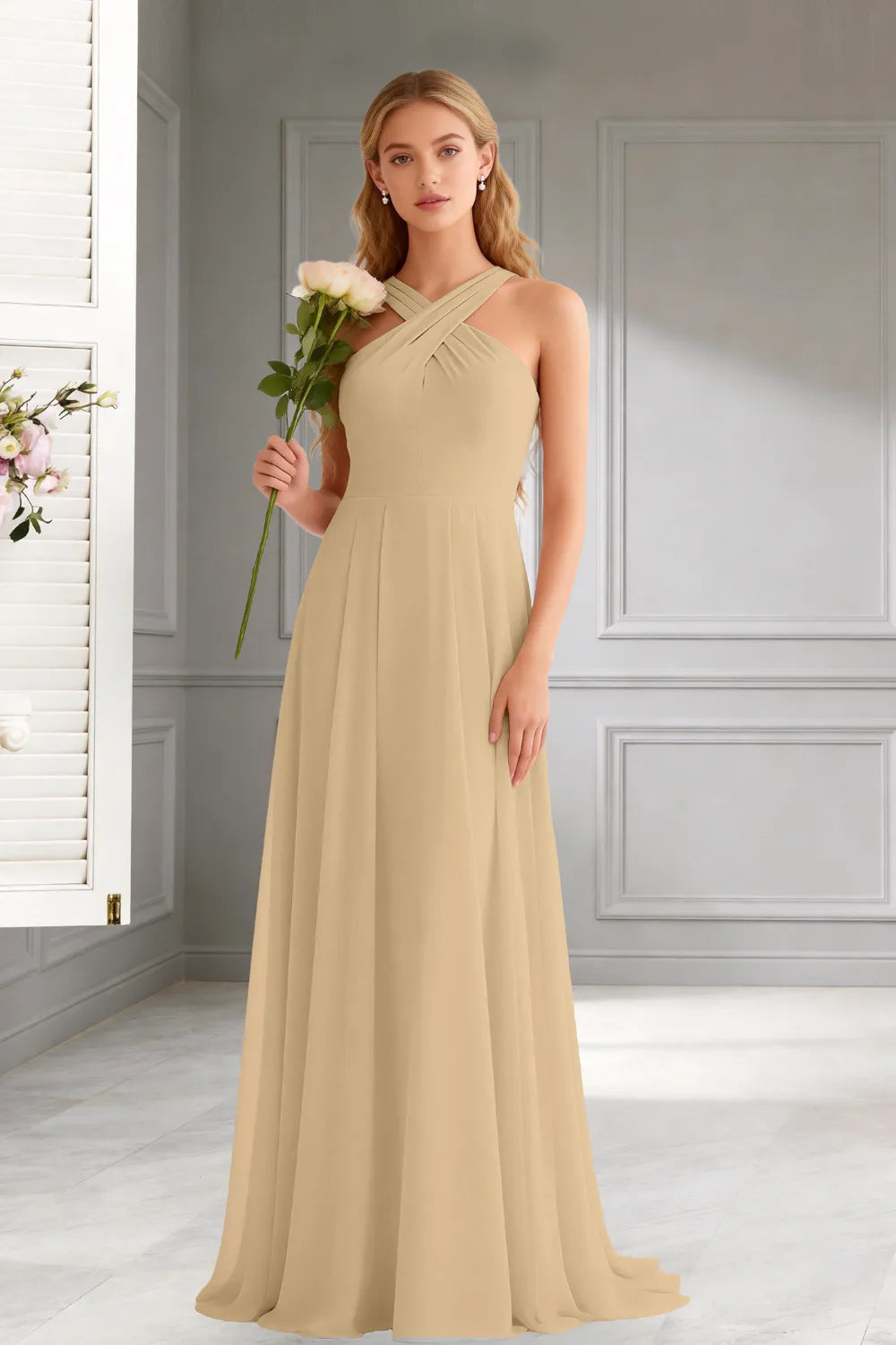 Amara Halter Neck Flowy Chiffon Formal Maxi Dress