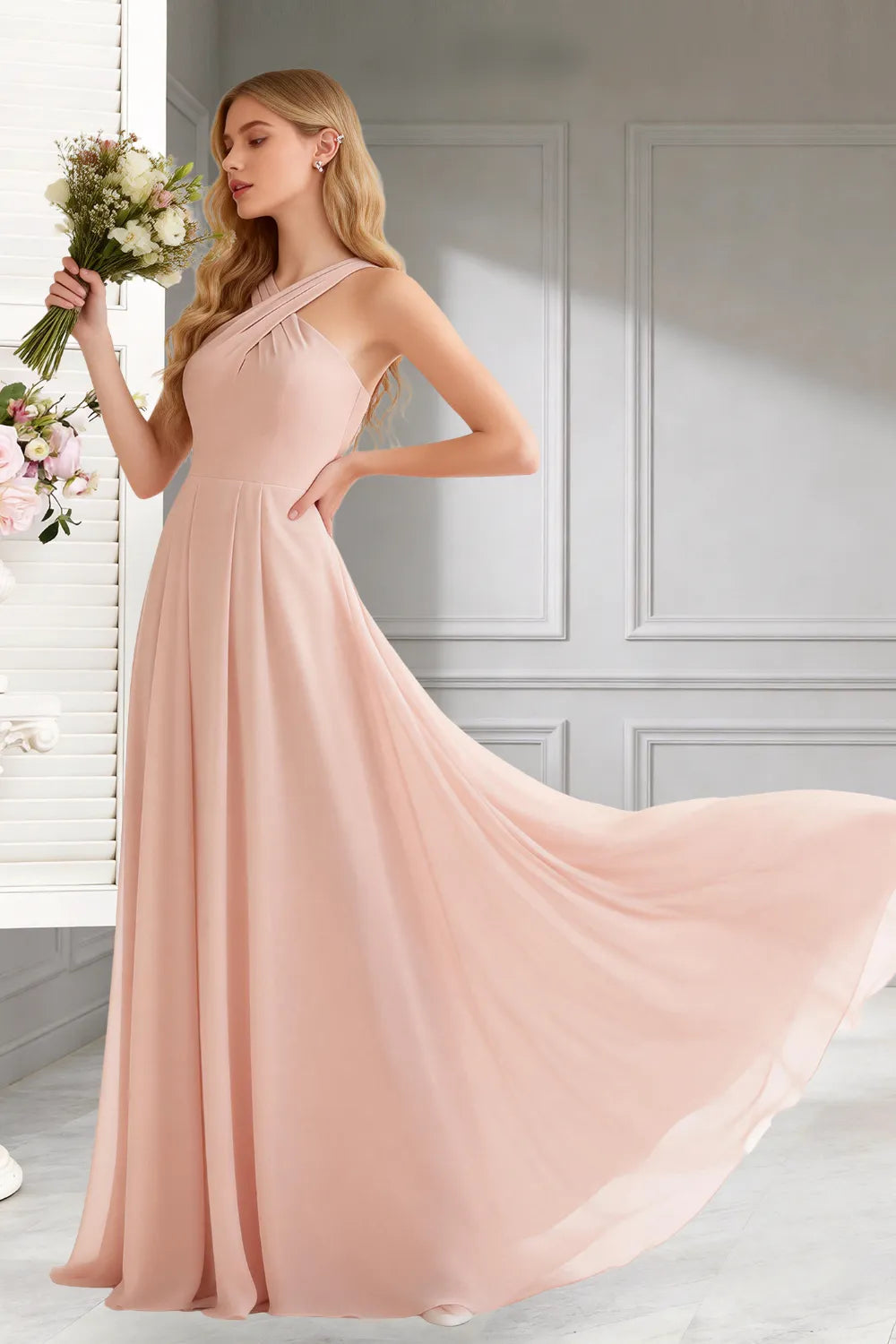 Amara Halter Neck Flowy Chiffon Formal Maxi Dress