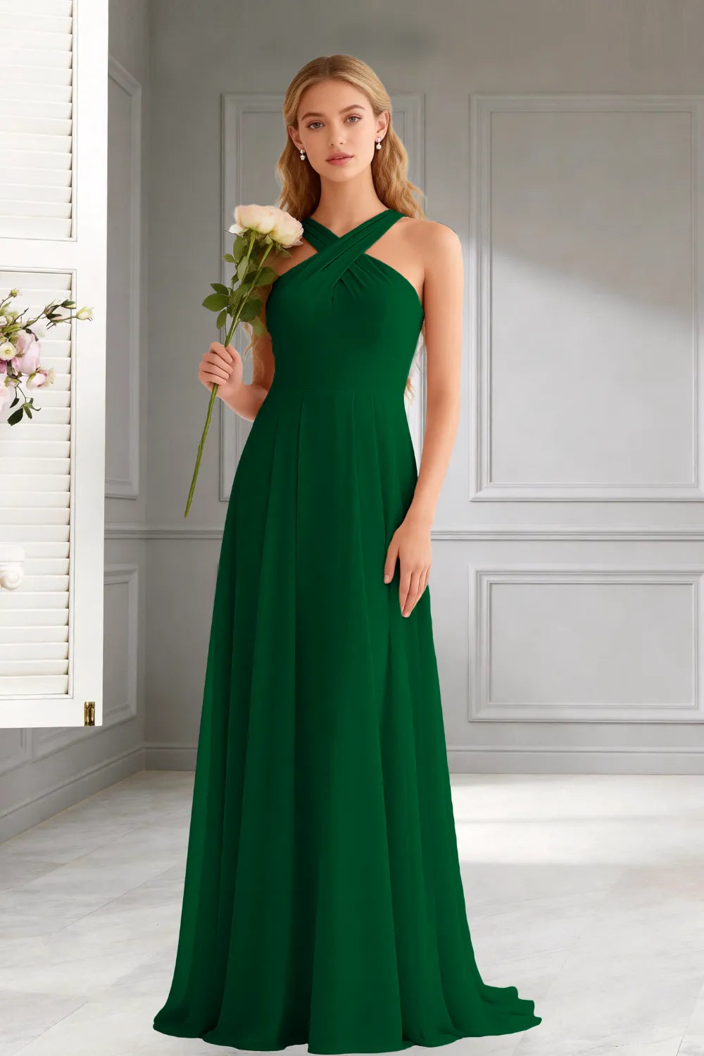 Amara Halter Neck Flowy Chiffon Formal Maxi Dress