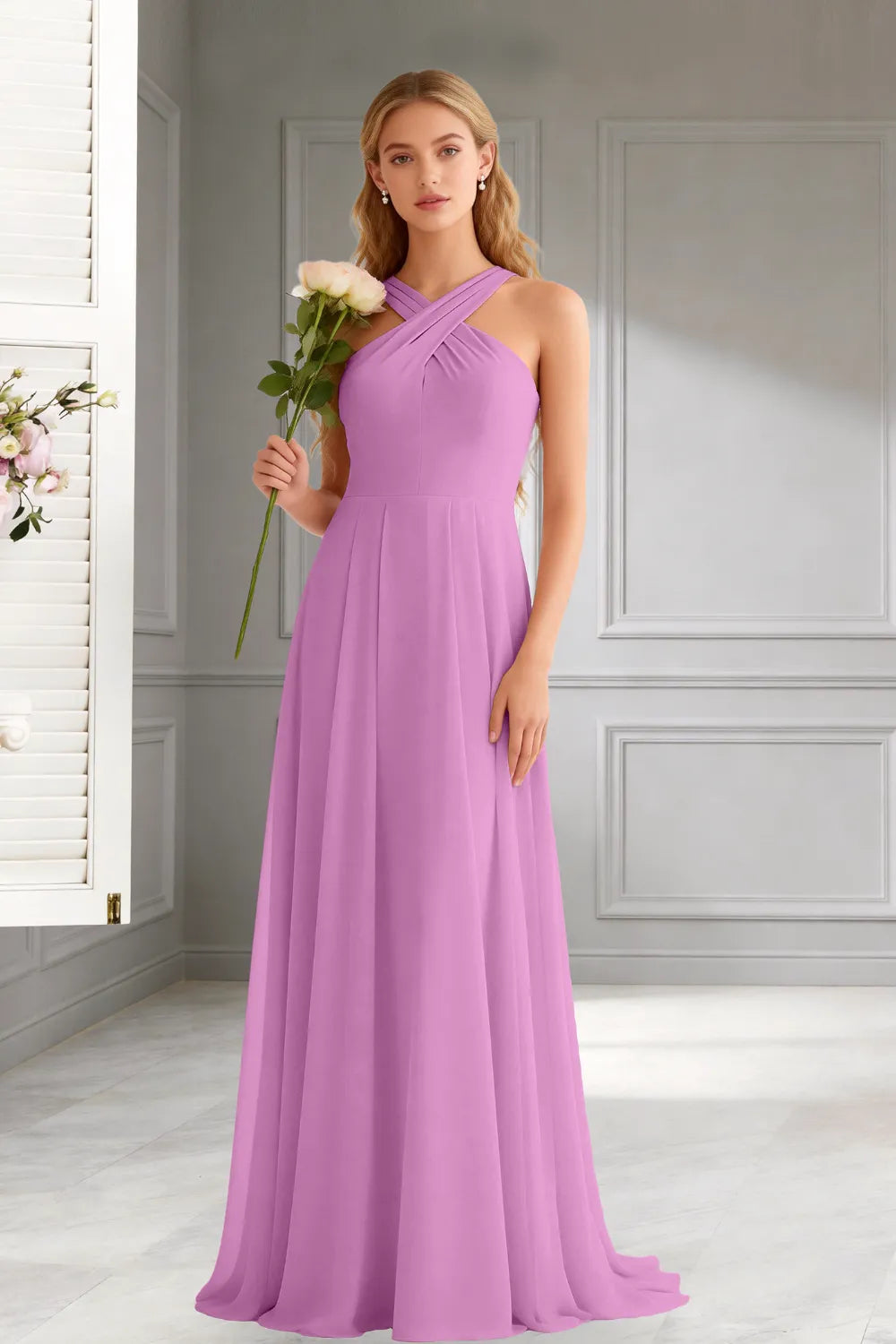 Amara Halter Neck Flowy Chiffon Formal Maxi Dress