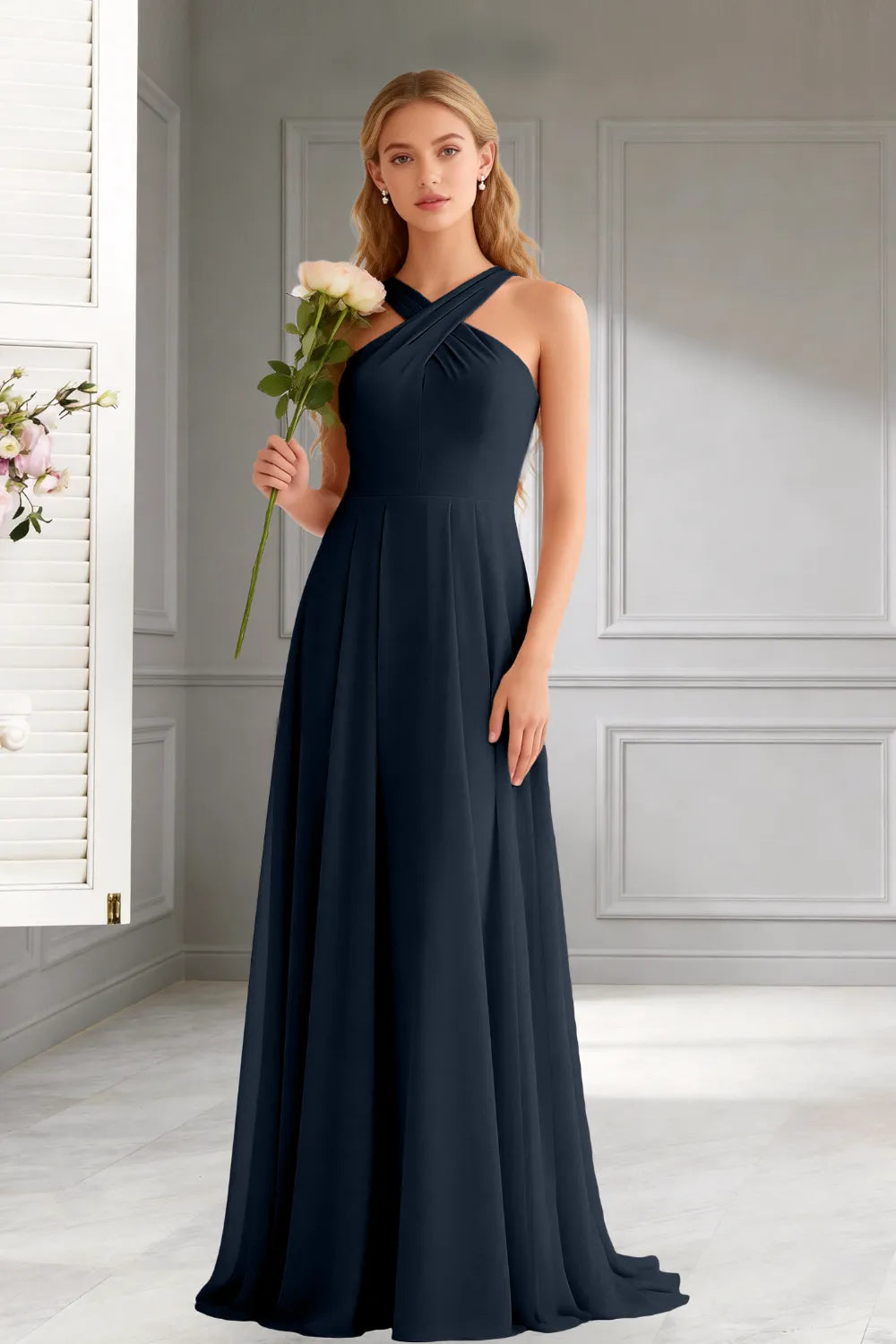 Amara Halter Neck Flowy Chiffon Formal Maxi Dress