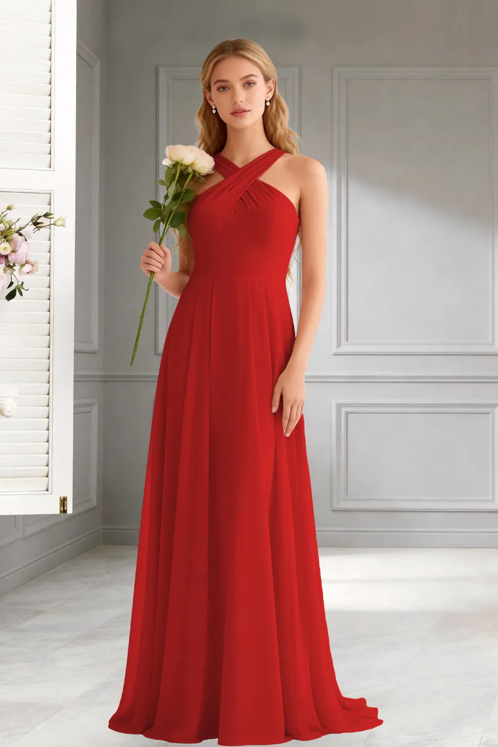 Amara Halter Neck Flowy Chiffon Formal Maxi Dress