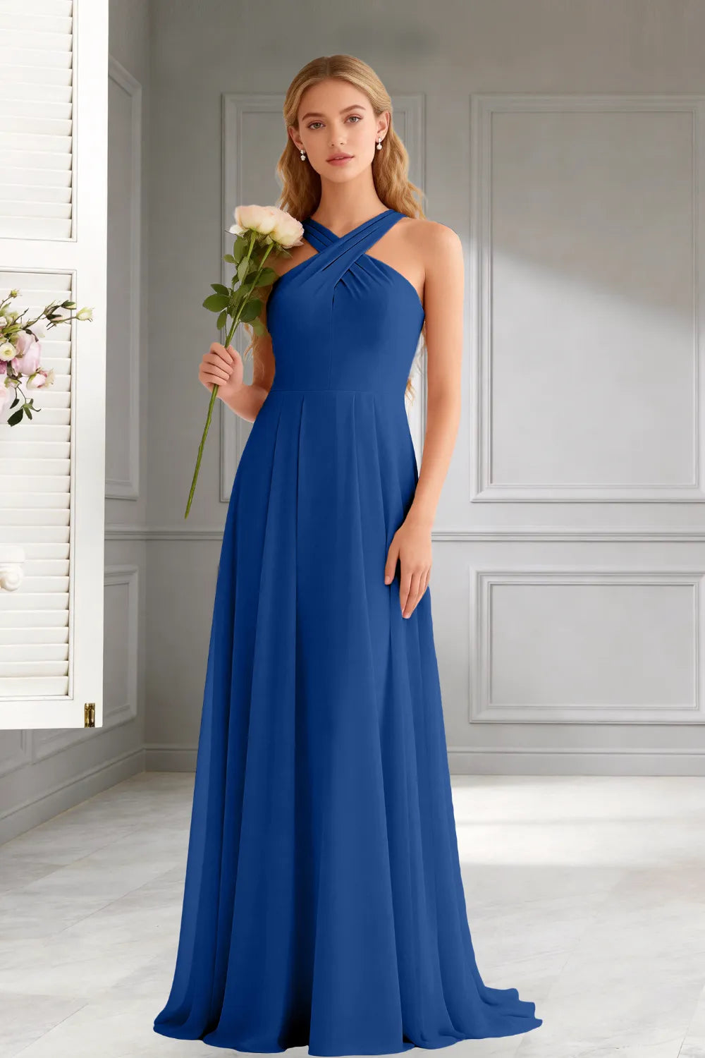 Amara Halter Neck Flowy Chiffon Formal Maxi Dress