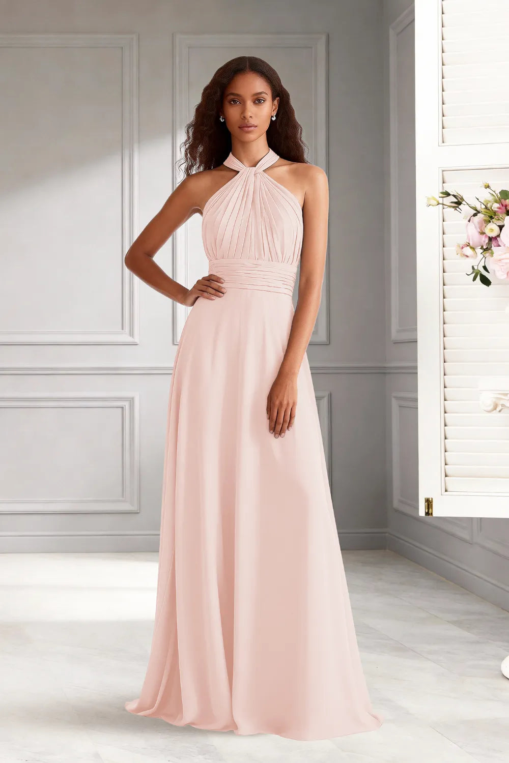 Celeste Halter Chiffon A-Line Bridesmaid Dress