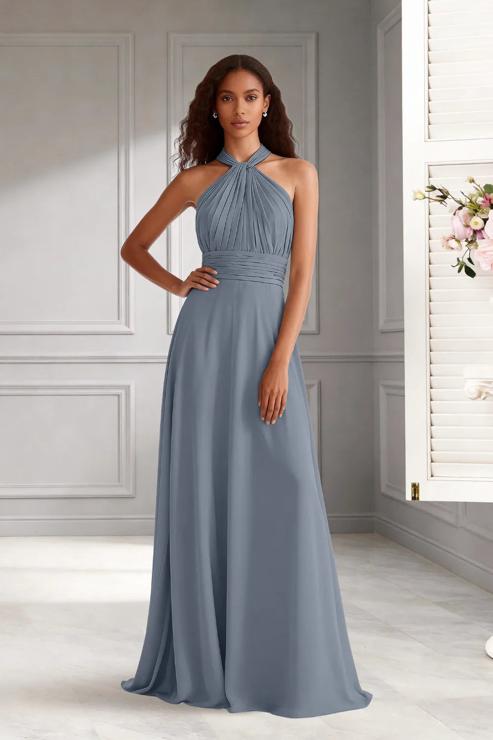 Celeste Halter Chiffon A-Line Bridesmaid Dress