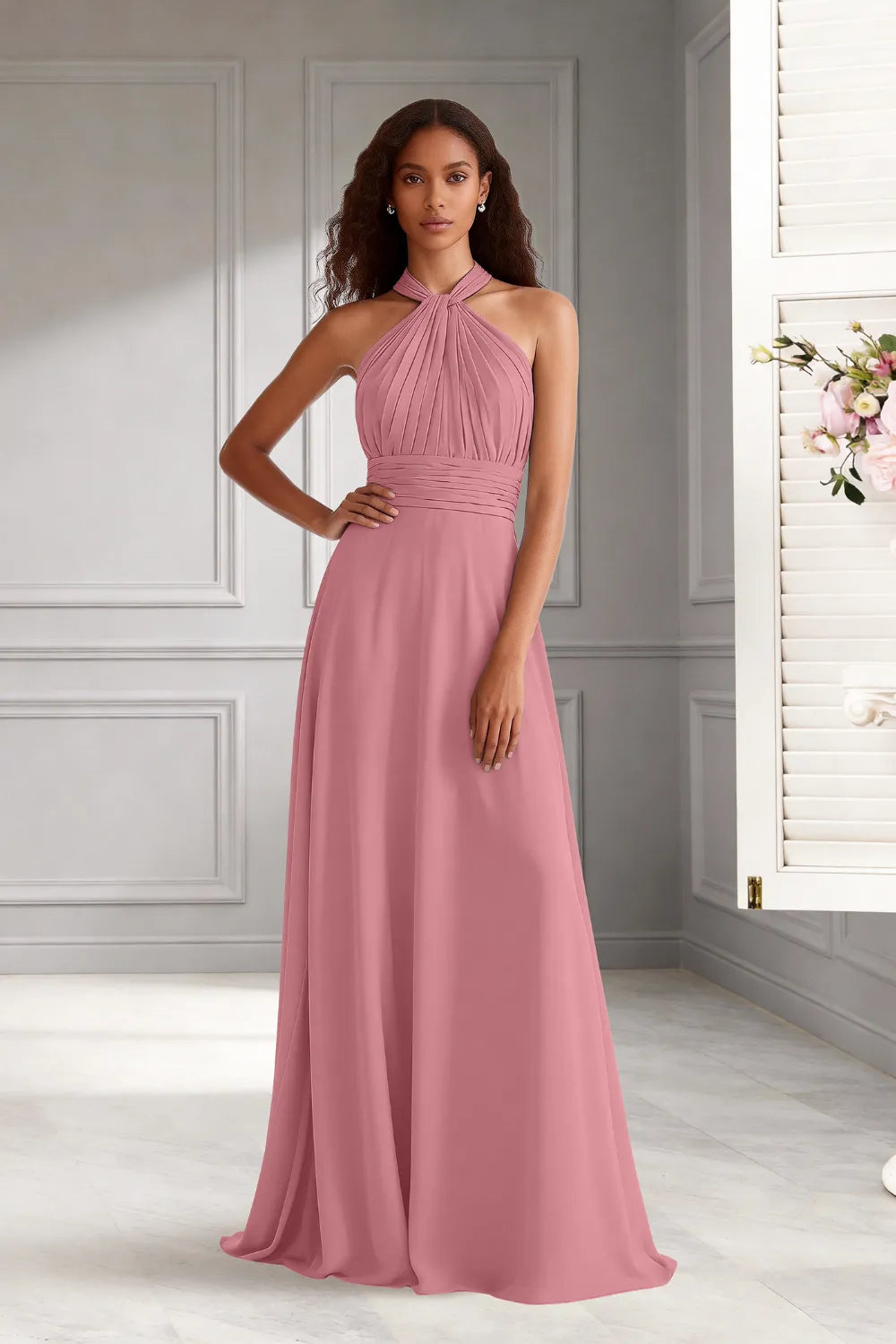 Celeste Halter Chiffon A-Line Bridesmaid Dress