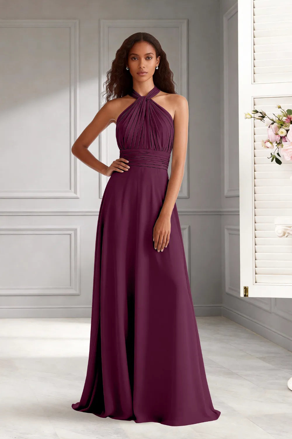 Celeste Halter Chiffon A-Line Bridesmaid Dress