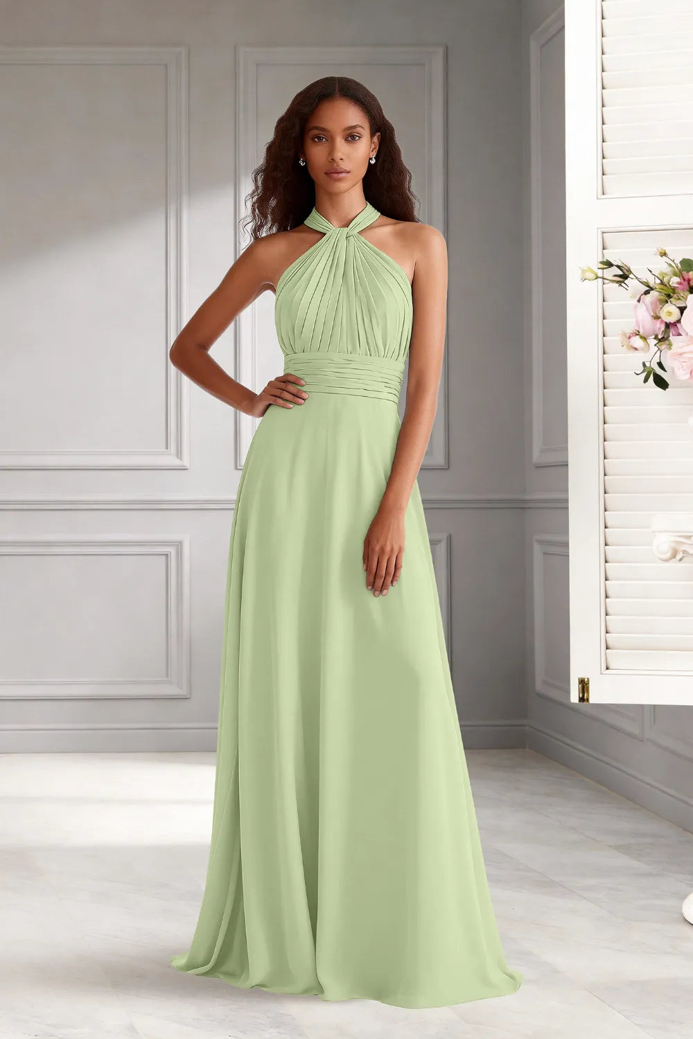 Celeste Halter Chiffon A-Line Bridesmaid Dress