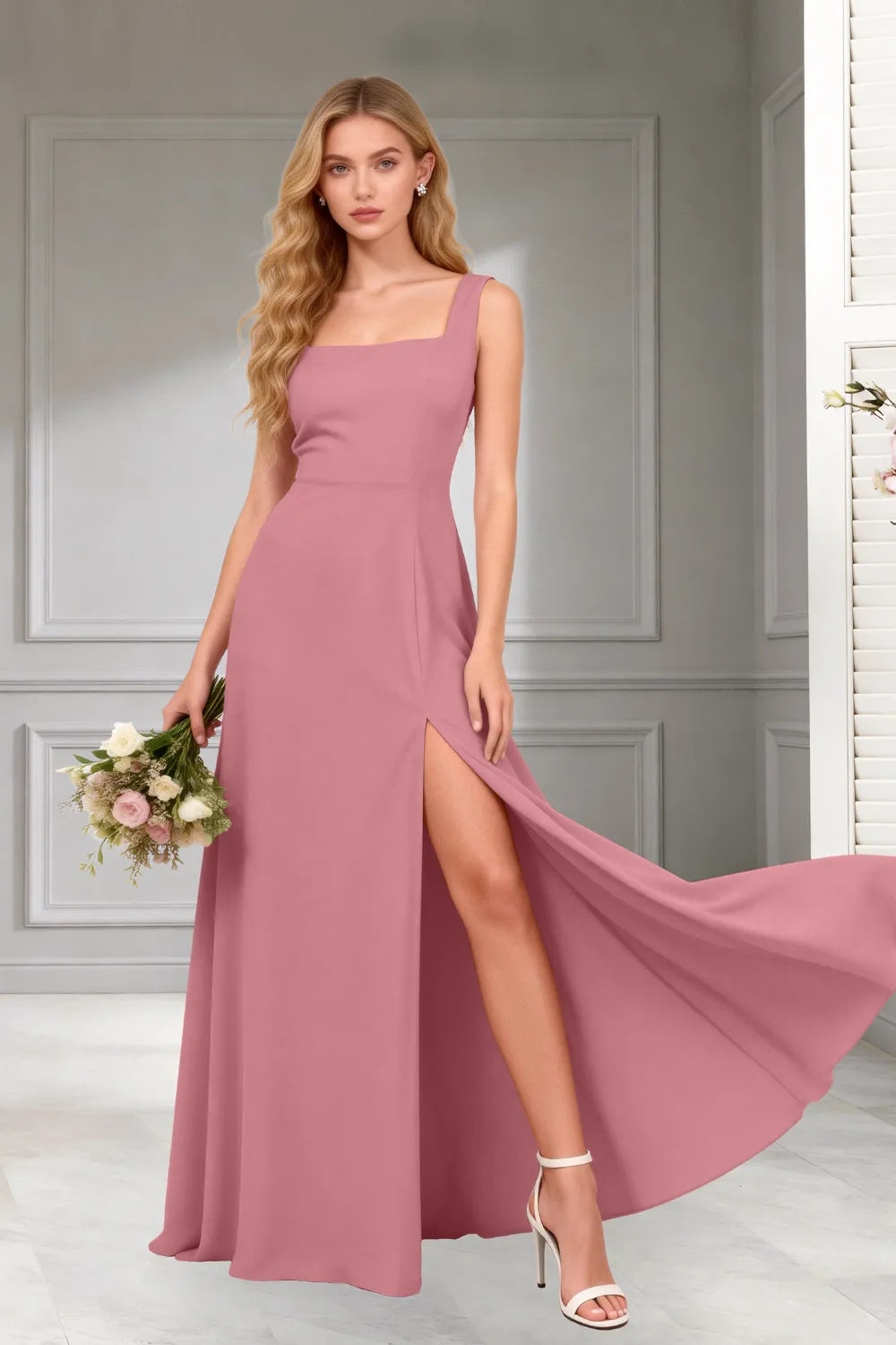 Aurelia Square Neck A-Line Evening Gown