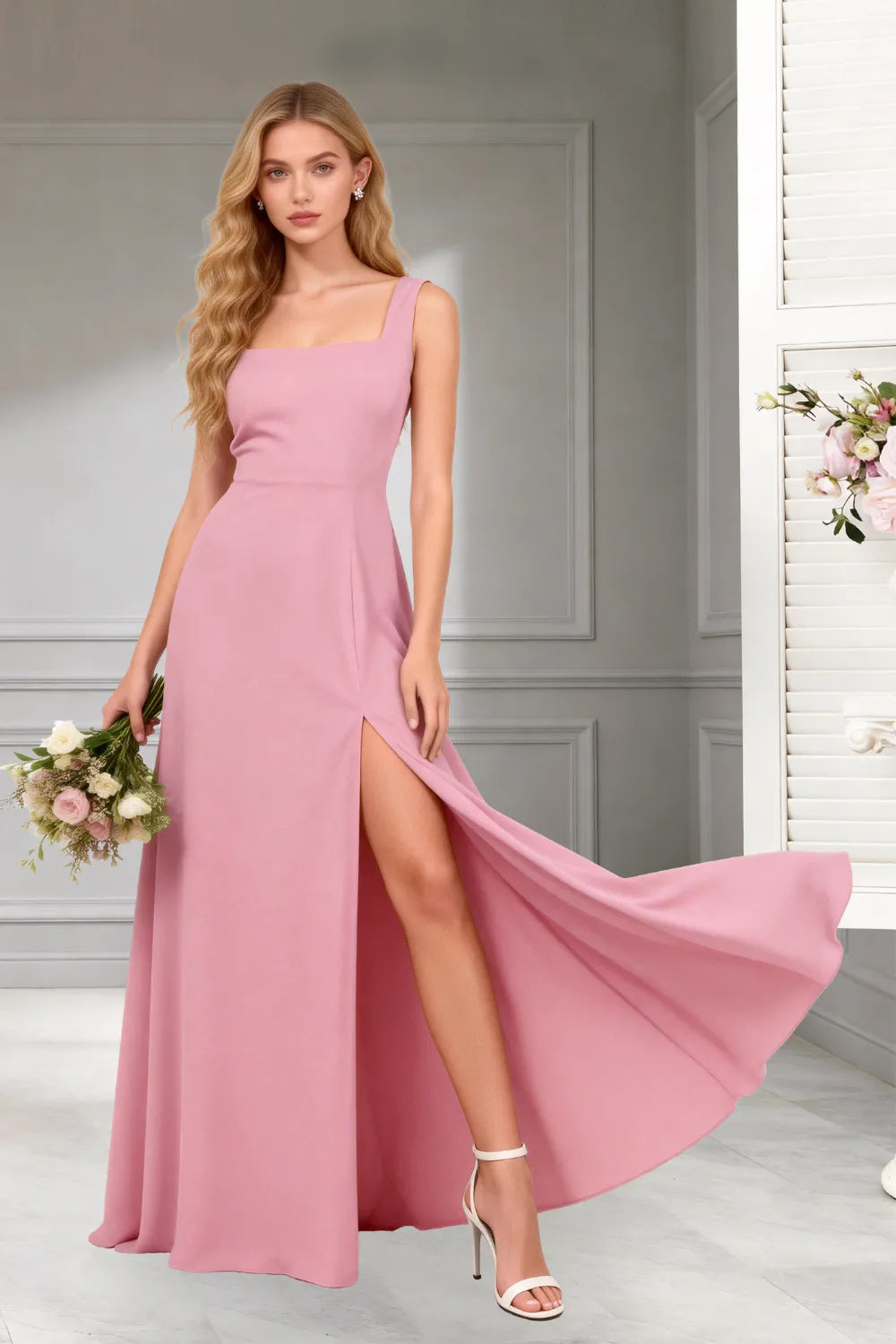 Aurelia Square Neck A-Line Evening Gown