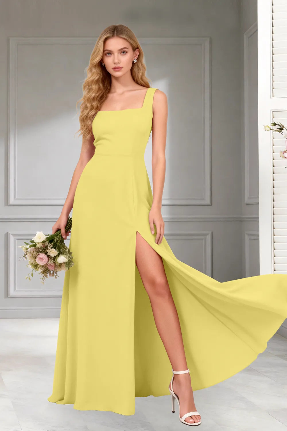Aurelia Square Neck A-Line Evening Gown