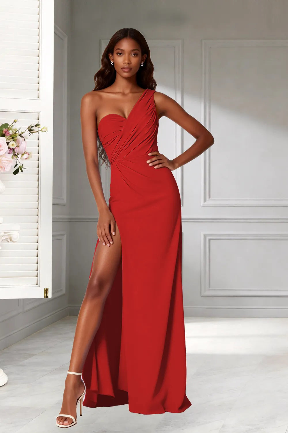 Goddess One‑Shoulder High Slit Bridesmaid Dress