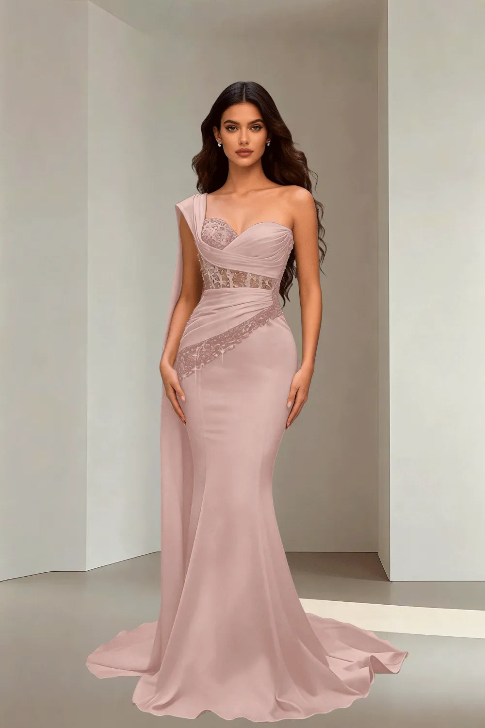 Lace Corset Strapless Trumpet Dress