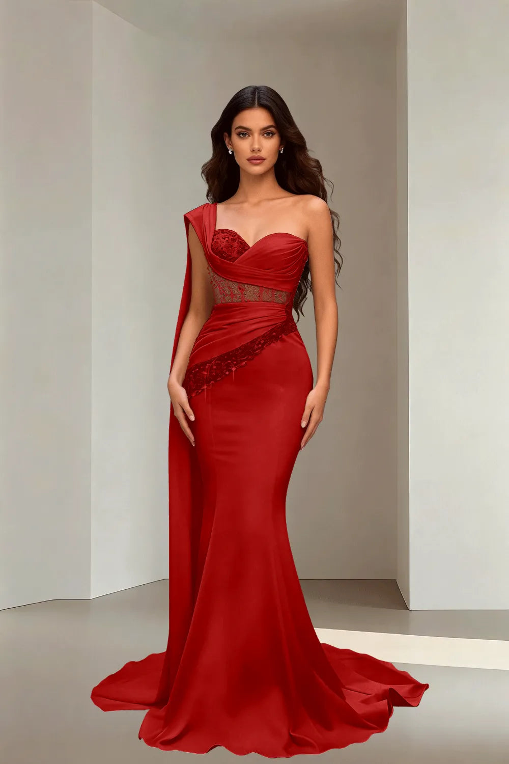 Lace Corset Strapless Trumpet Dress