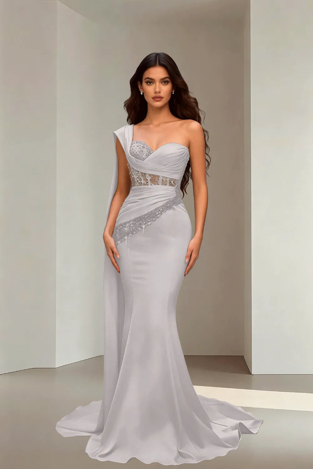 Lace Corset Strapless Trumpet Dress