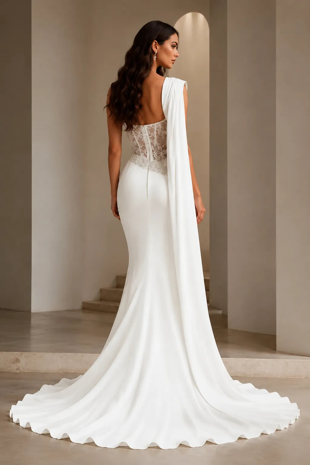 Lace Corset Strapless Trumpet Dress