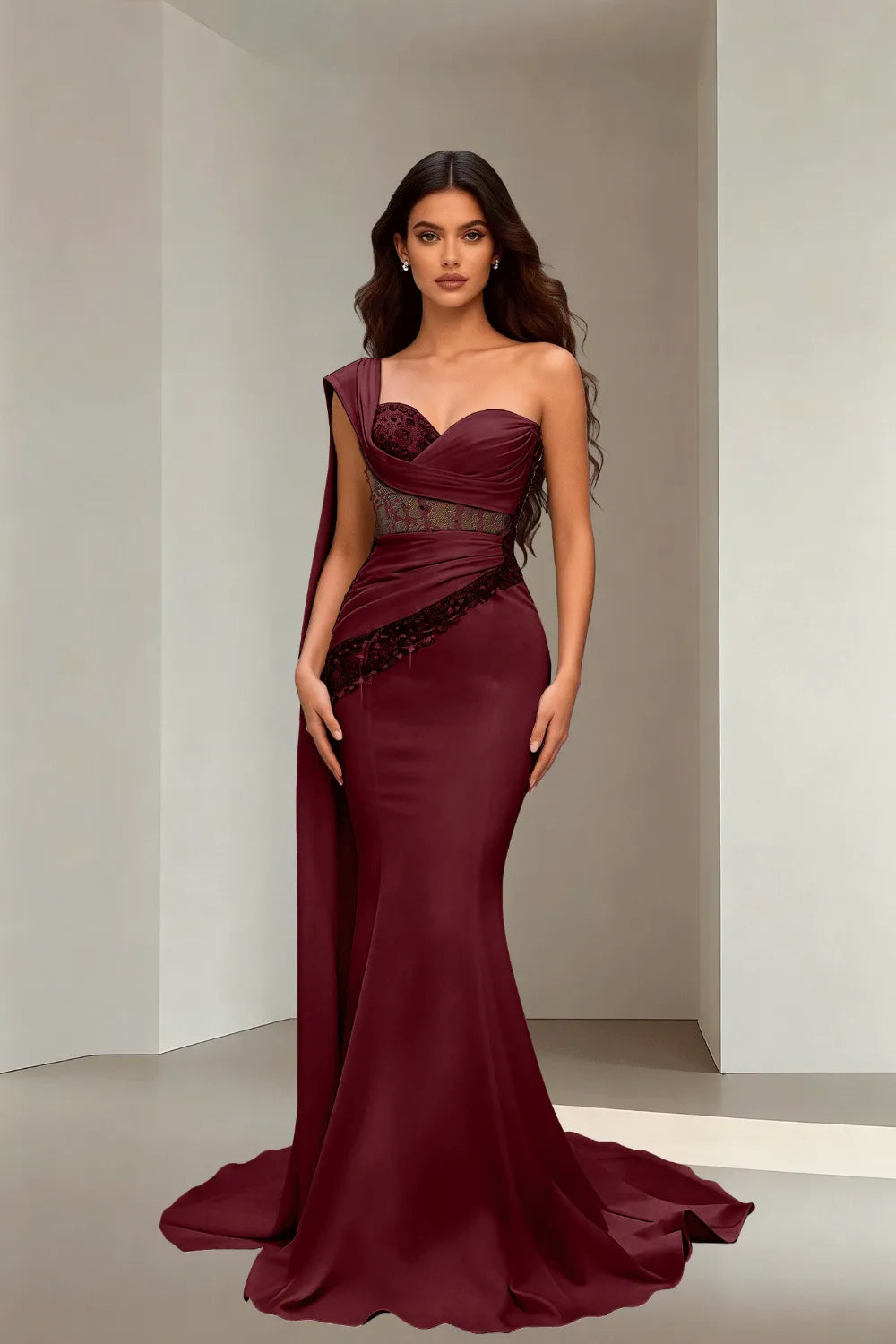 Lace Corset Strapless Trumpet Dress