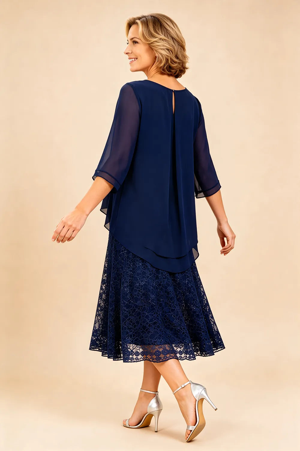 Lace Overlay Chiffon Mother of the Bride Dress