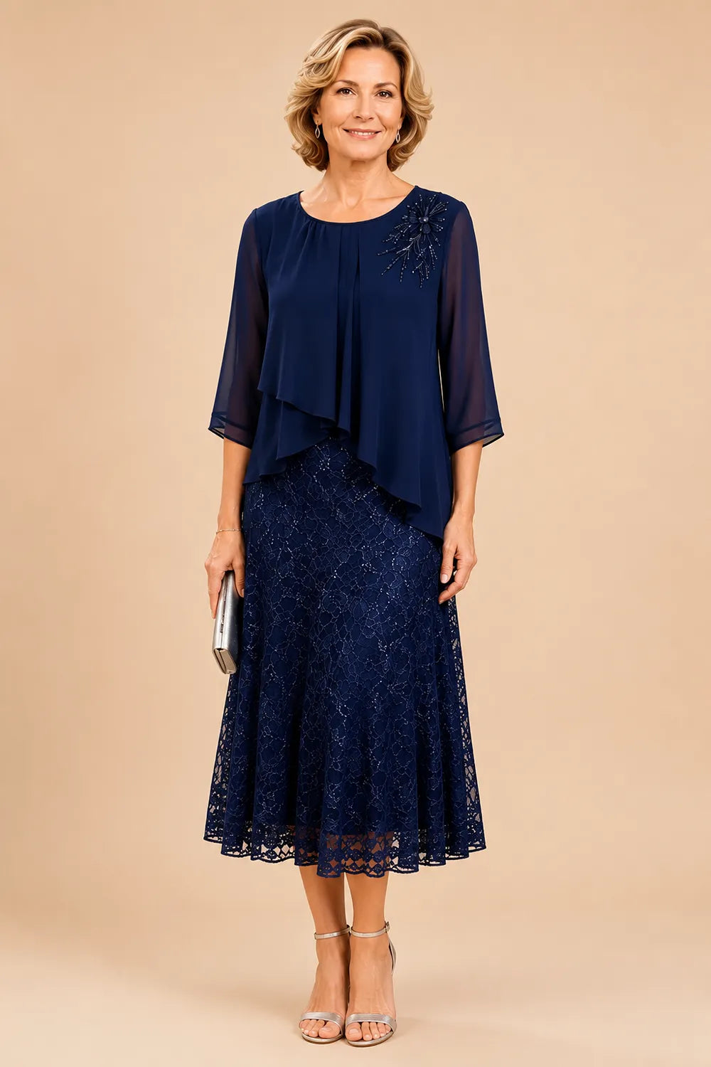 Celestine Lace Overlay Chiffon Mother of the Bride Dress