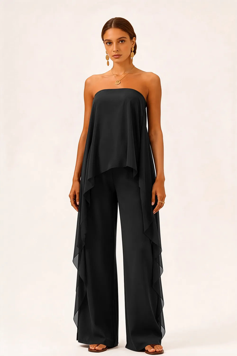 Strapless Chiffon Overlay Pant Suit