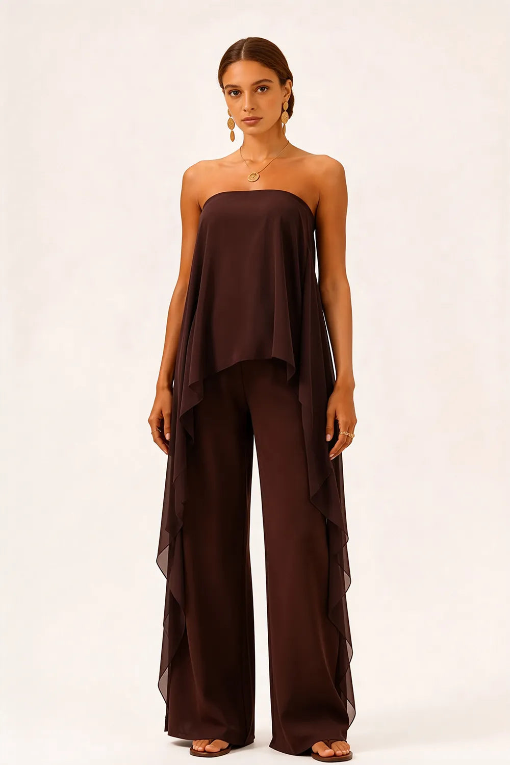 Strapless Chiffon Overlay Pant Suit