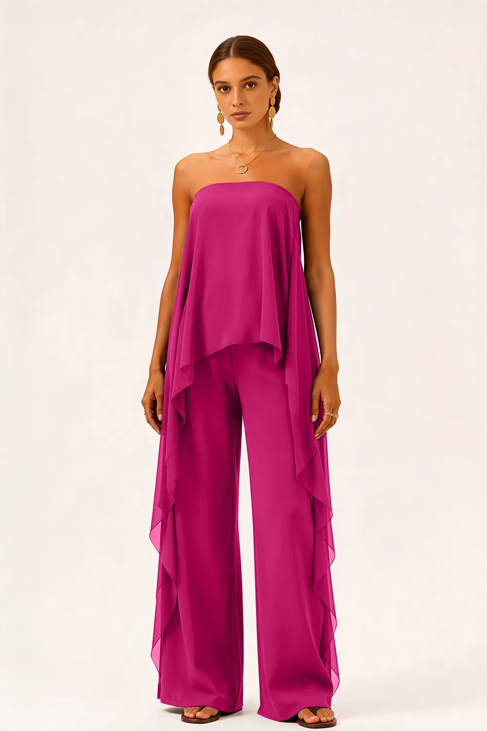 Strapless Chiffon Overlay Pant Suit
