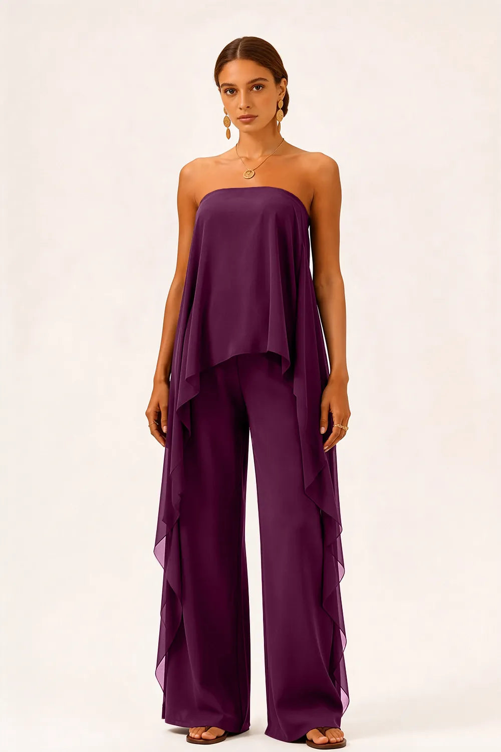 Strapless Chiffon Overlay Pant Suit