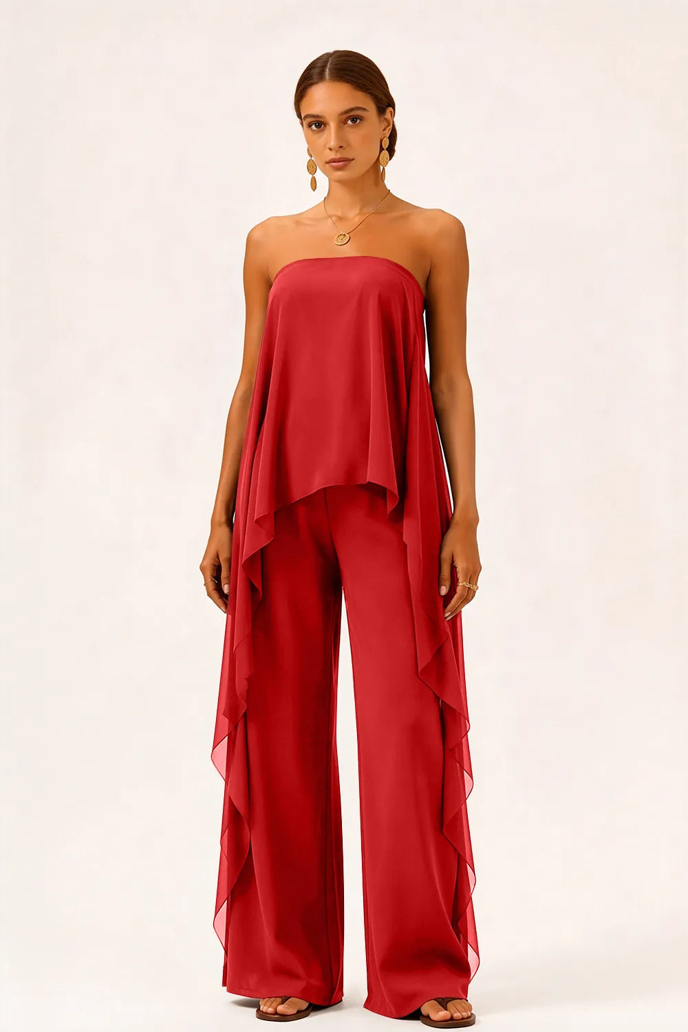 Strapless Chiffon Overlay Pant Suit