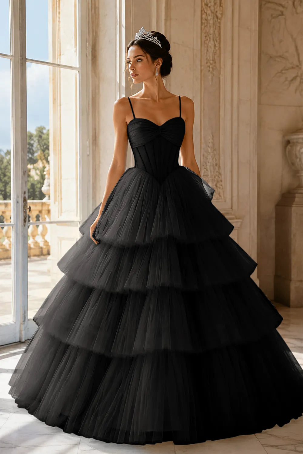 Princess Tiered Tulle Evening Ball Gown Dress