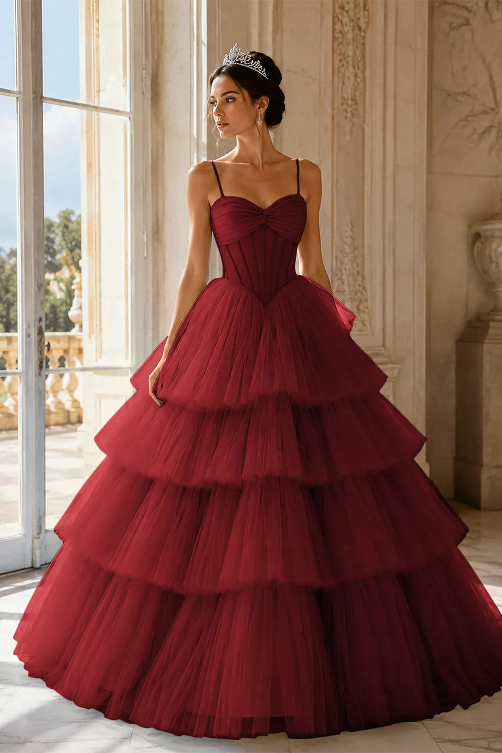Princess Tiered Tulle Evening Ball Gown Dress